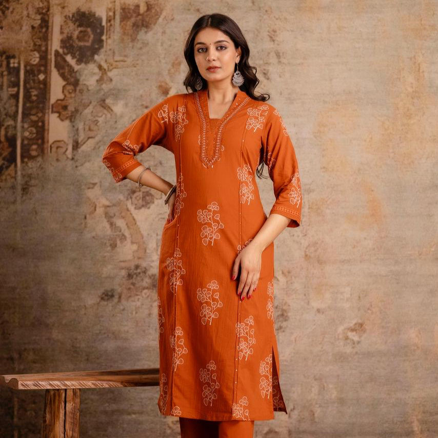 Thumbnail: Orange Cotton three piece suits