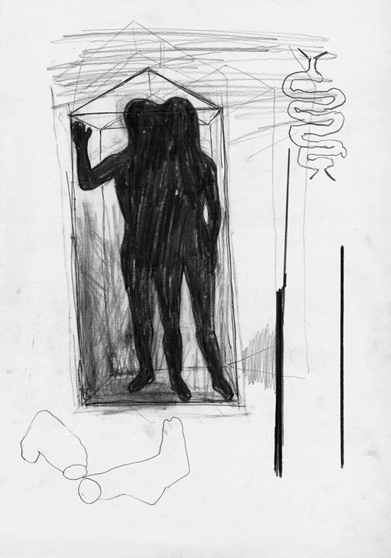 Drawing with Apple, 2009, Pencil on Paper, 110 x 80 cm