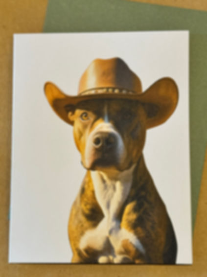 Pitbull Cowboy Blank Greeting Card - Two Cards!