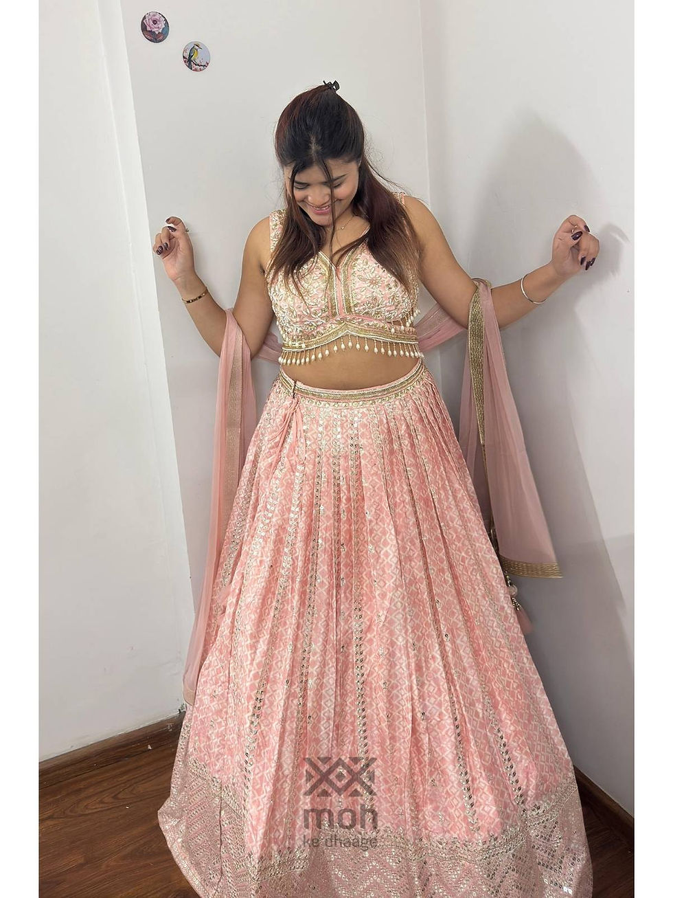 Thumbnail: Designer crop top with designer lehenga