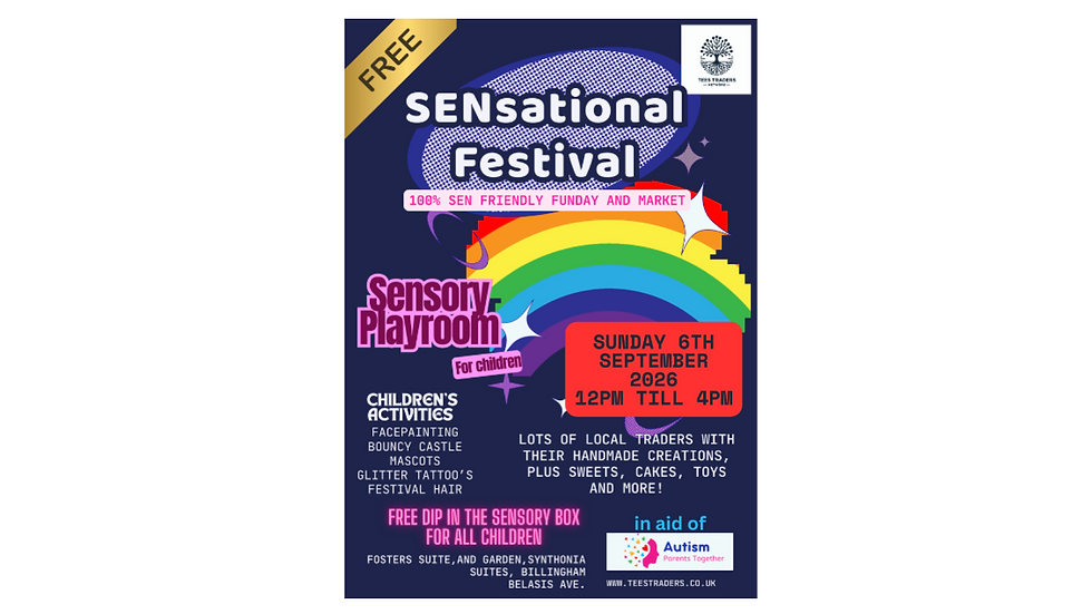 A blue/purple poster with a rainbow and bold lettering advertising the Sensational Festival 