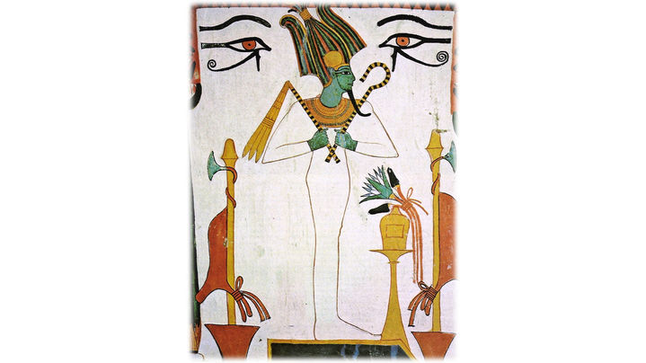 Representación de Osiris - Tumba del artista Sennedjem (Tebas, Egipto, s. XIII a. C.).jpg