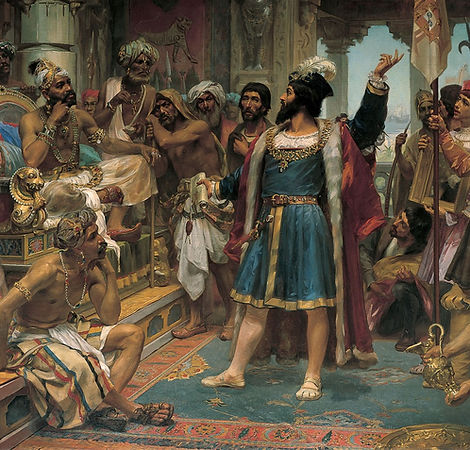 Vasco da Gama ante los Samorín de Calcuta - Veloso Salgado (1898).jpg