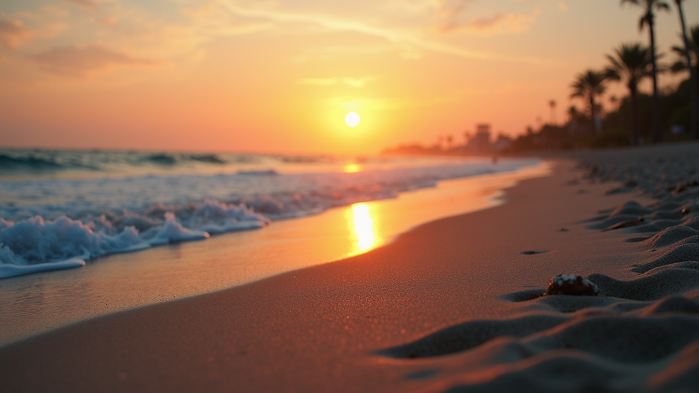 High angle view of a scenic beach at sunset