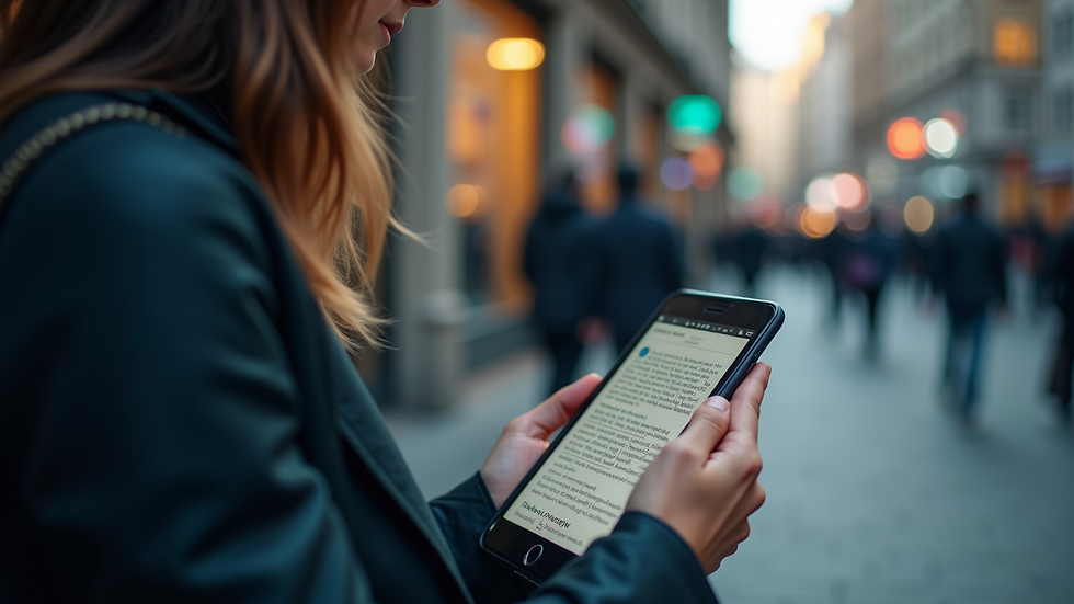 Eye-level view of a person reading news on a digital device