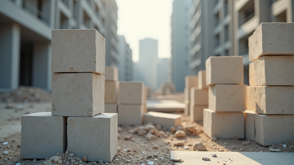 Eye-level view of a construction site with AAC blocks stacked and ready for use