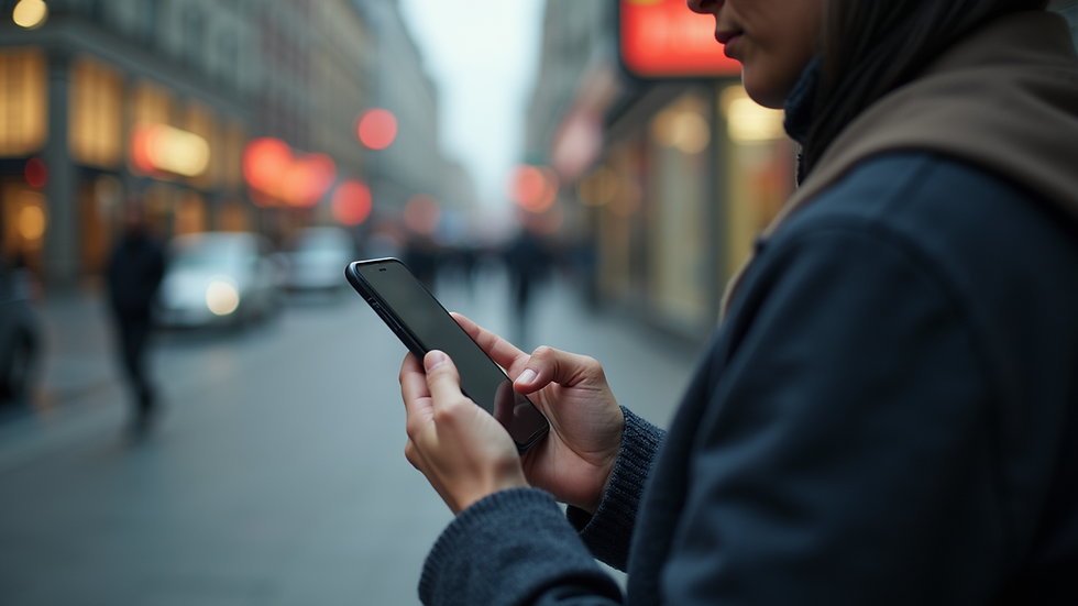 Eye-level view of a person reading news on a smartphone