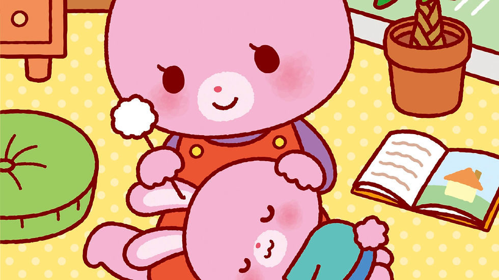 うさぎ親子が耳かきをするイラスト