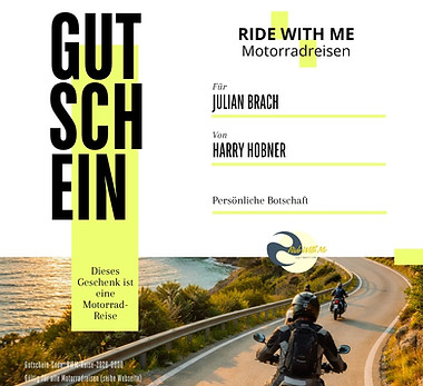Gutschein für Motorradreisen – komplette Motorradreise als besonderes Geschenk