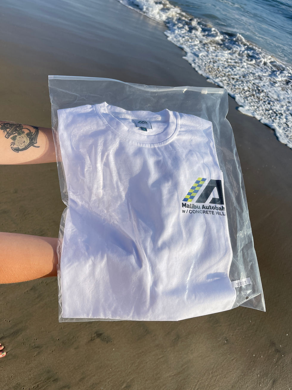 Thumbnail: Premium cotton white t-shirt with porsche and malibu autobahn logo