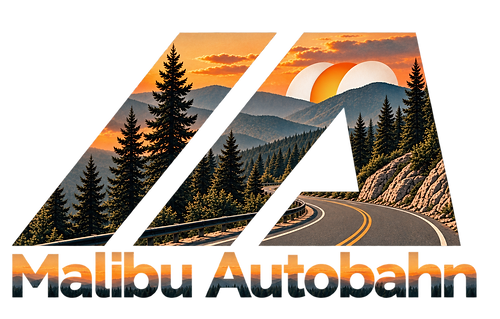 Newcomb's to Newegg special edition Malibu Autobahn crest with a mountain sunset and the Newegg logo as the sun
