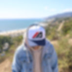 Thumbnail: Blue and White Embroidered trucker hat with model