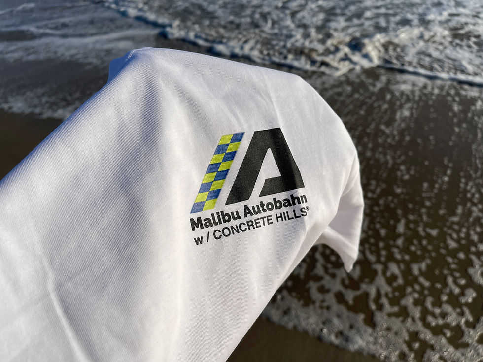 Thumbnail: Premium cotton white t-shirt with porsche and malibu autobahn logo on model