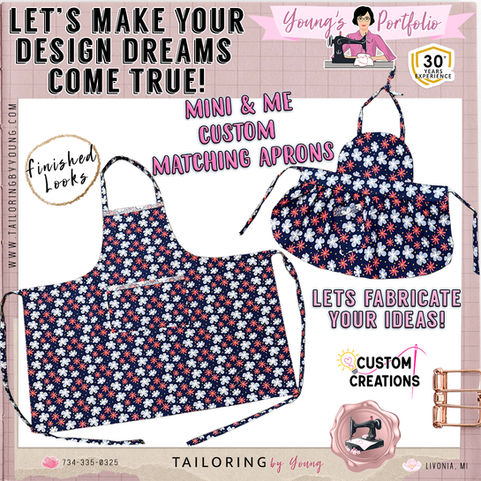 Lets make your design dreams come true with Tailoring by Young! See Expert Seamstress, Young's Sewing Pictures (Before/After) with all of her Custom Clothing Alterations! Livonia, Michigan.