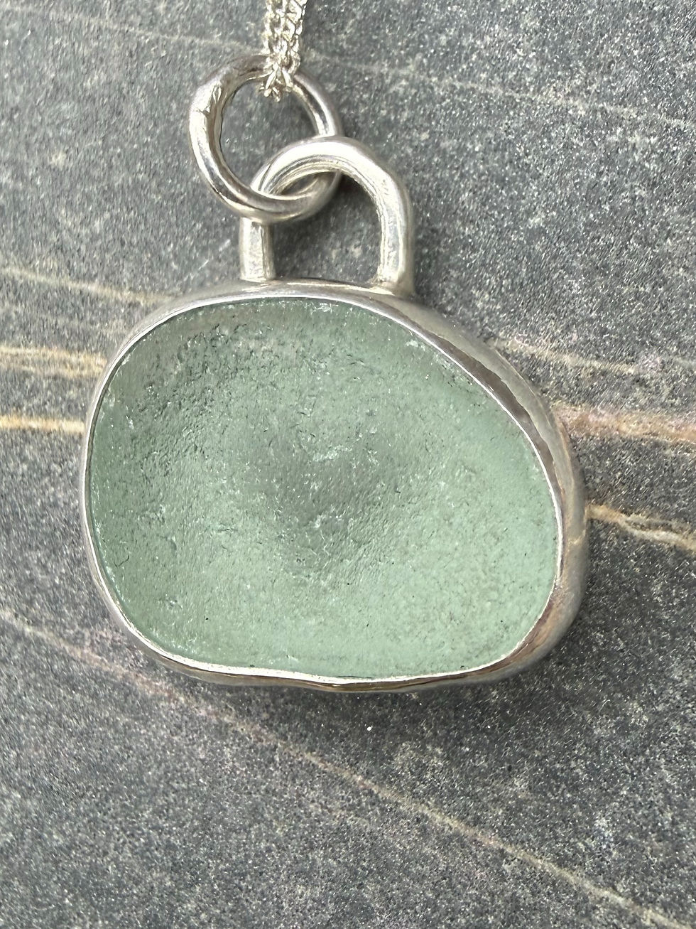 Thumbnail: Pale Aqua Sea Glass Pendant – Sterling Silver, Goring Beach