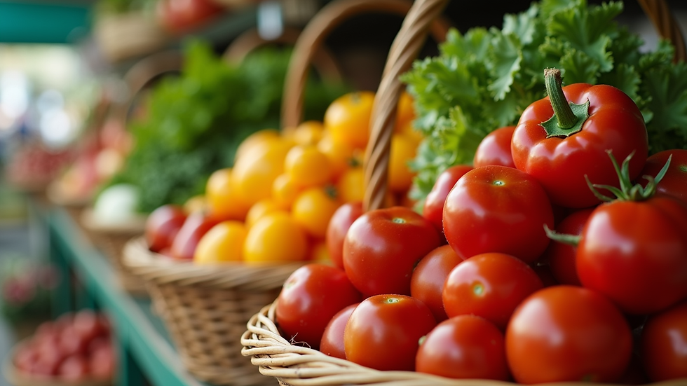 Close-up view of a colorful vegetable basket