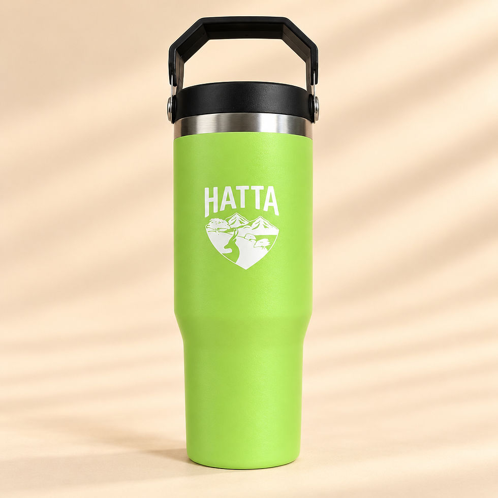 Thumbnail: Green StanSteel Tumbler with Hatta logo and handle