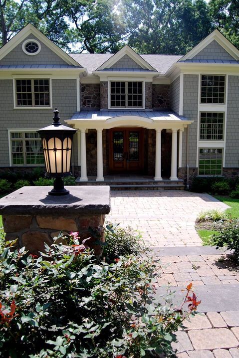 Front door of new construction project for private residence in Ridgewood, New Jersey