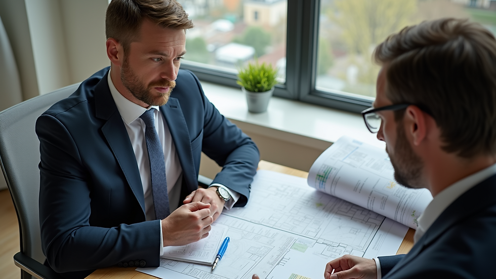 High angle view of a real estate advisor discussing property plans with a client