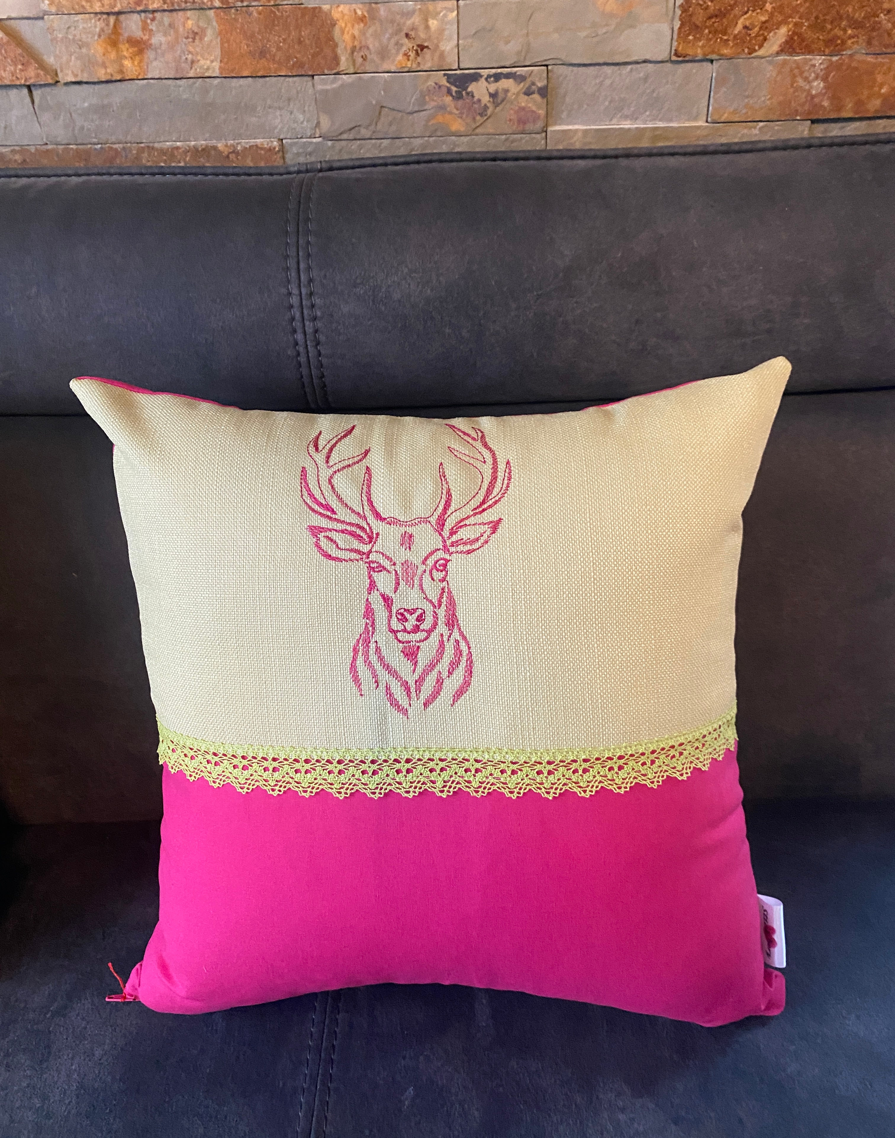Zierkissen Hirsch pink