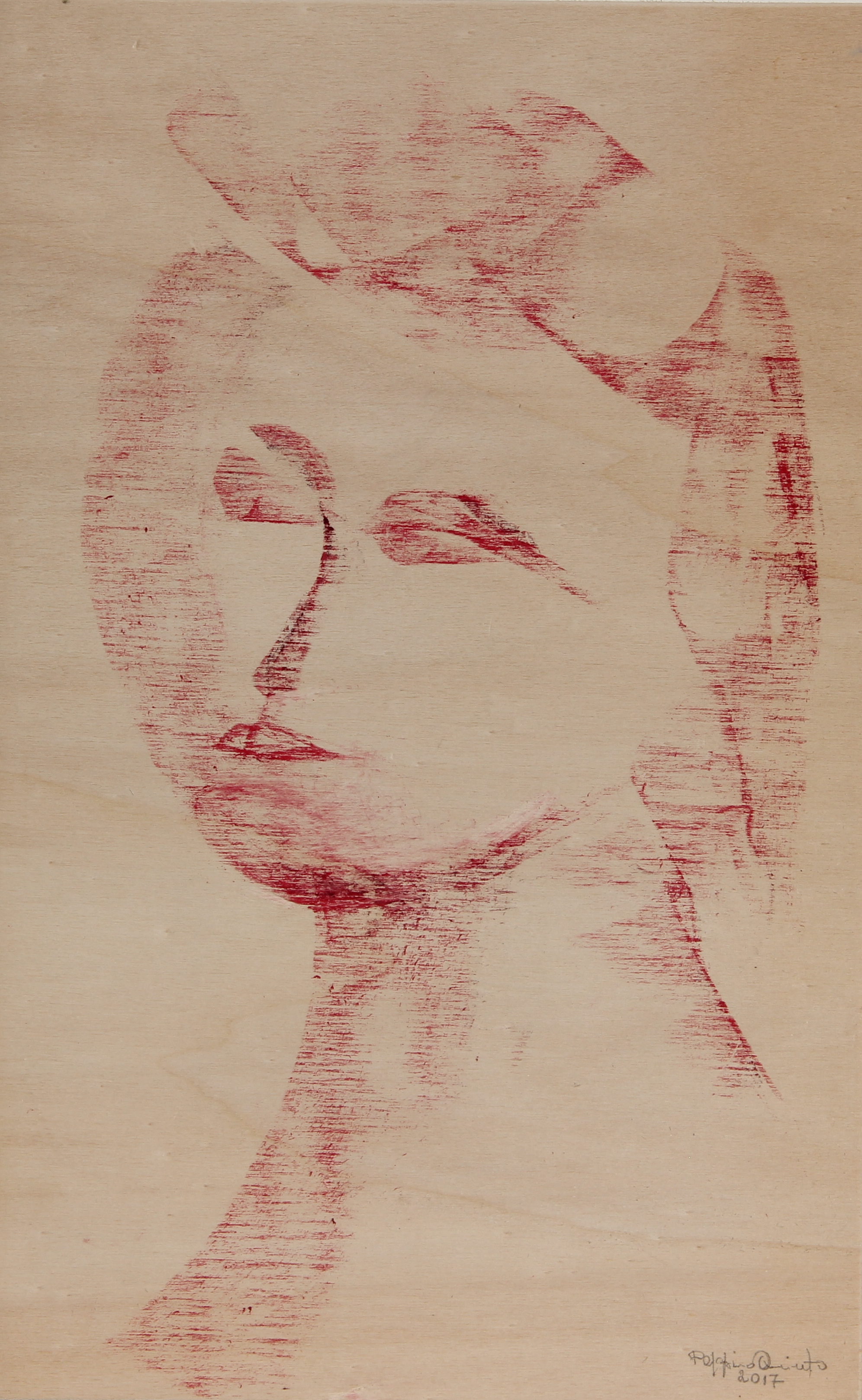 Volto, 2017 - pastello a cera su legno 28x45 cm