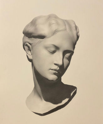 Dessin d'un masque de Femme au graphite sur papier ARCHES.