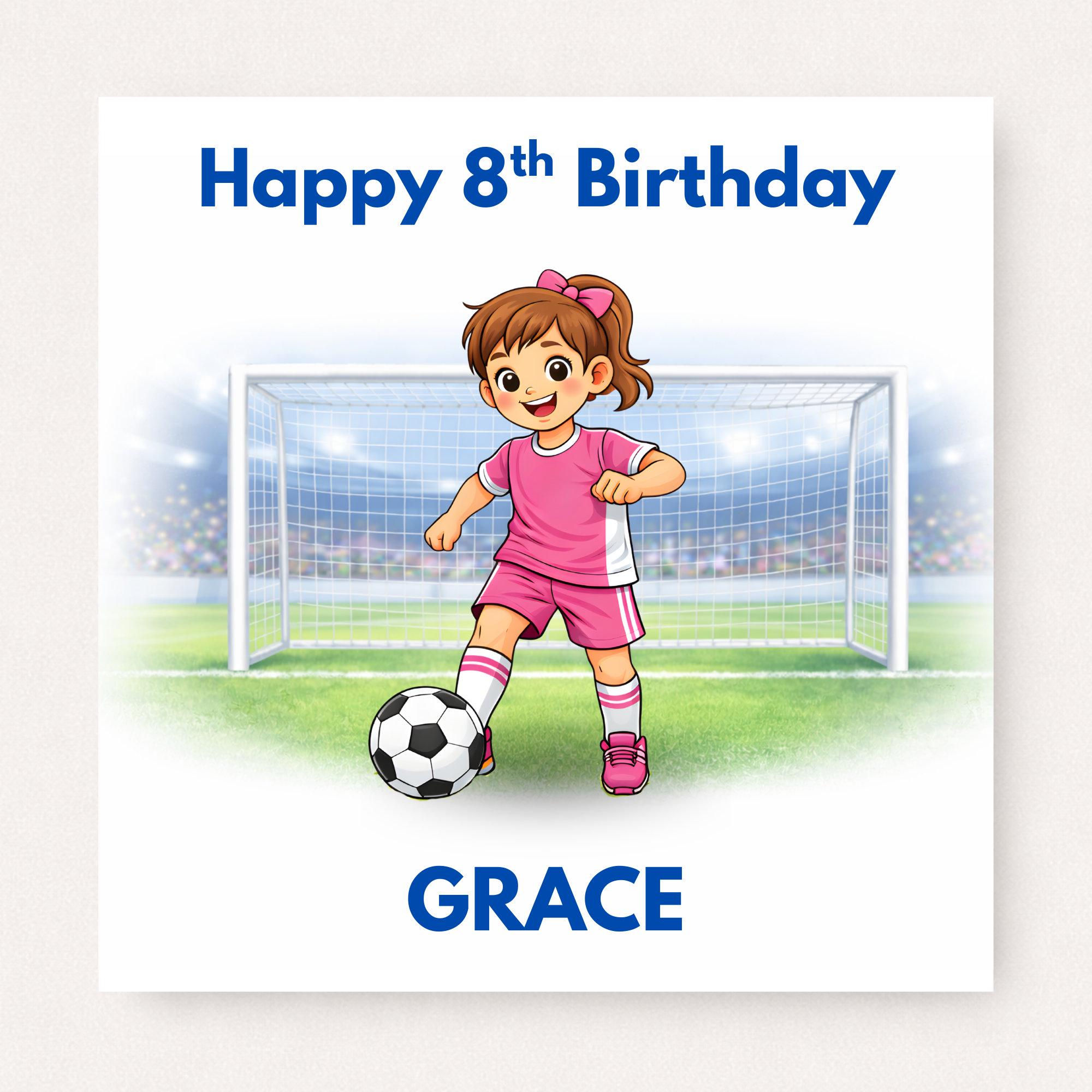 Personalised Football 8th Birthday Card for Girls