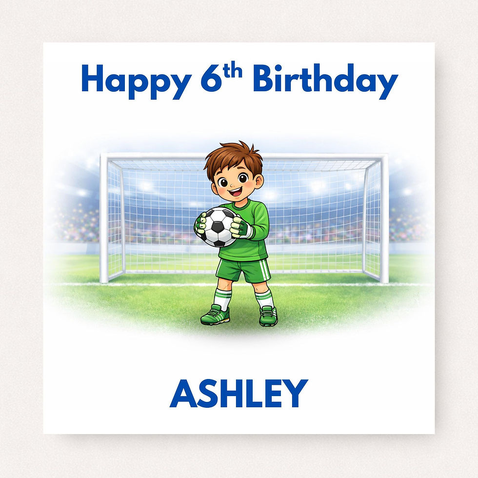 Personalised Goalkeeper Football 6th Birthday Card for Boys