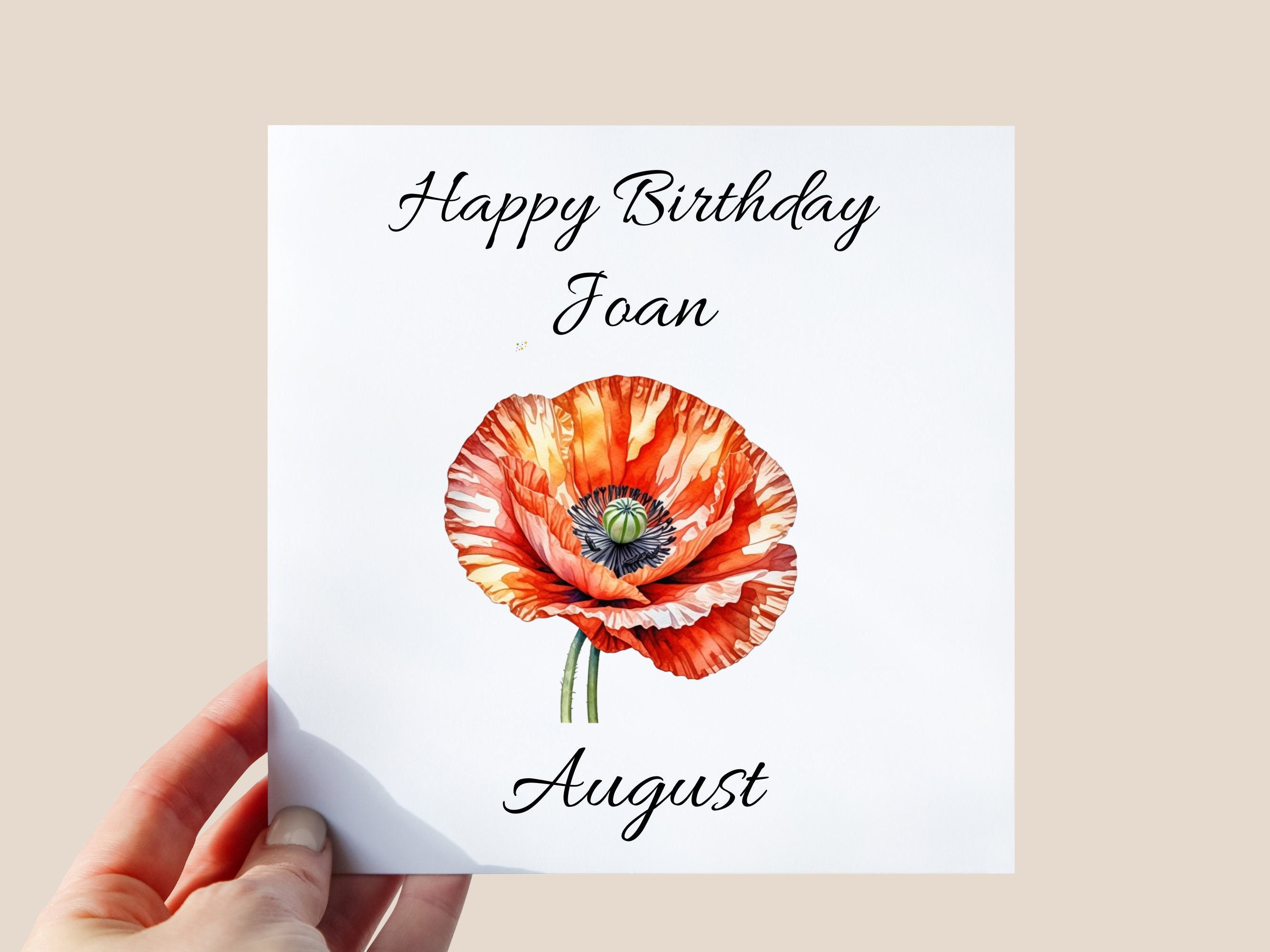 Personalised August Birth Flower Birthday Card – Poppy Design – Mum/ Friend /