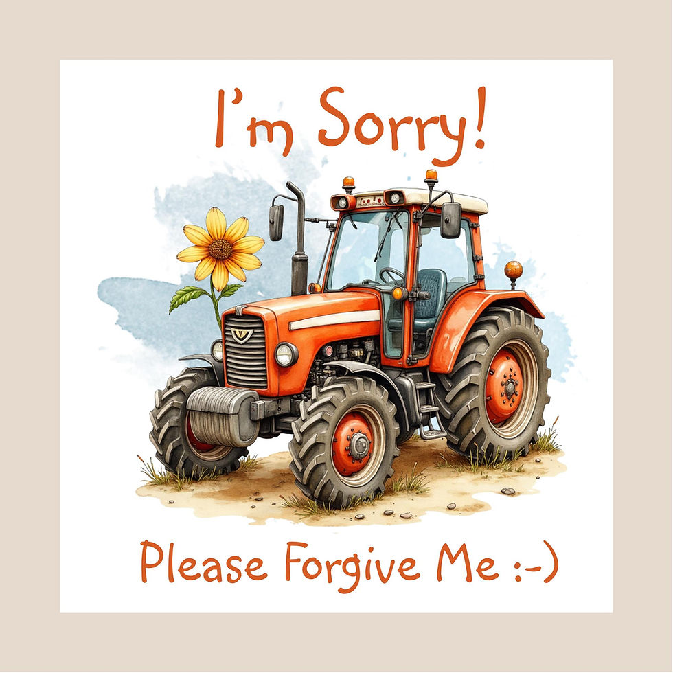 Personalised Sorry Tractor Card – Orange Tractor with Sunflower