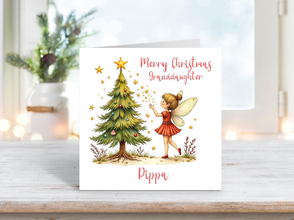 Personalised Granddaughter Christmas Card – Fairy Decorating Tree Design