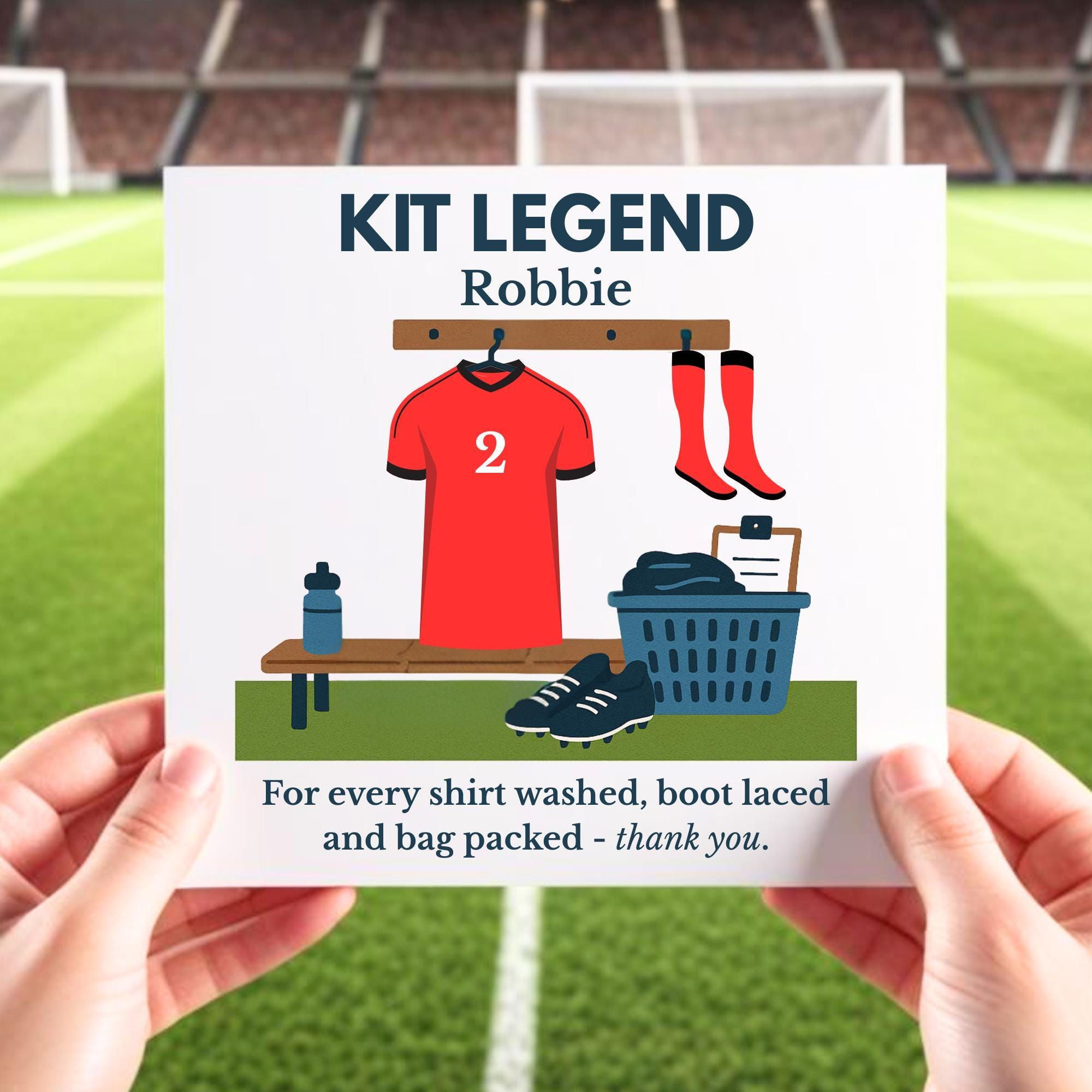 Personalised Football Kit Man Thank You Card: Custom Team Colors Name
