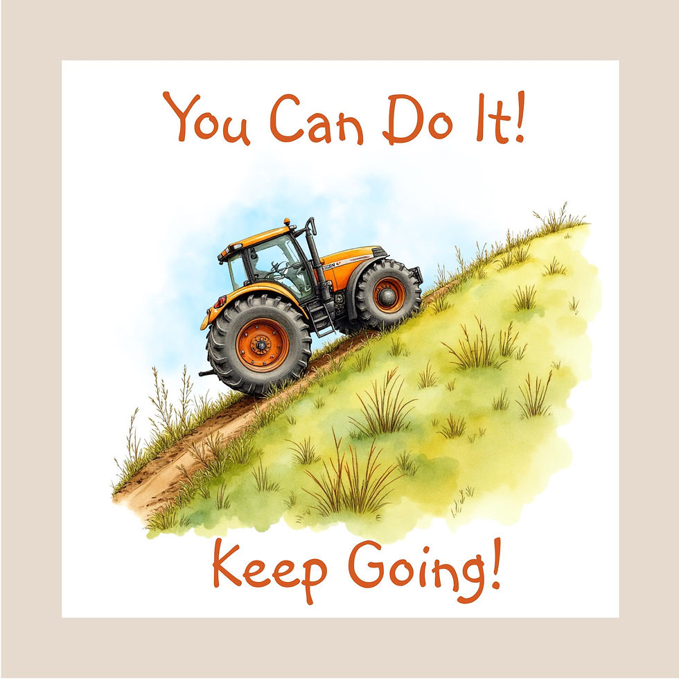 Personalised Encouragement Card – Orange Tractor Climbing a Hill