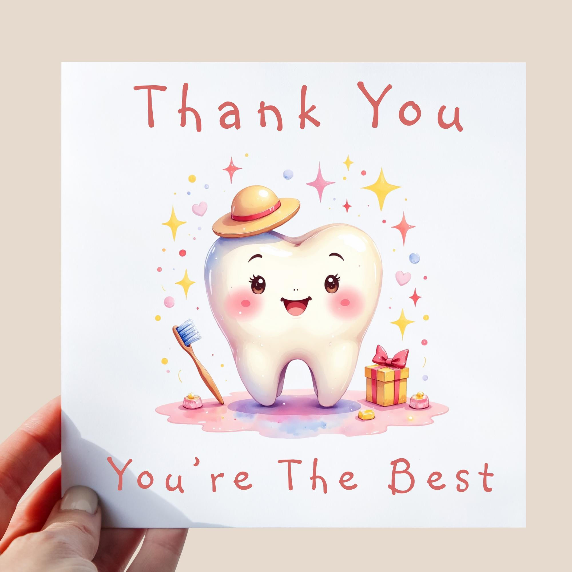 Personalised Dentist Thank You Card – Cute Tooth Character Illustration Style