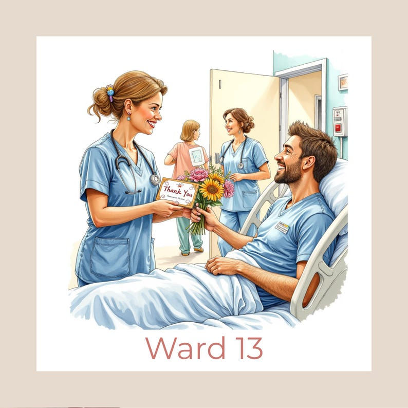 Personalised Hospital Thank You Card – Female Nurse Design (Ward Name/Number)