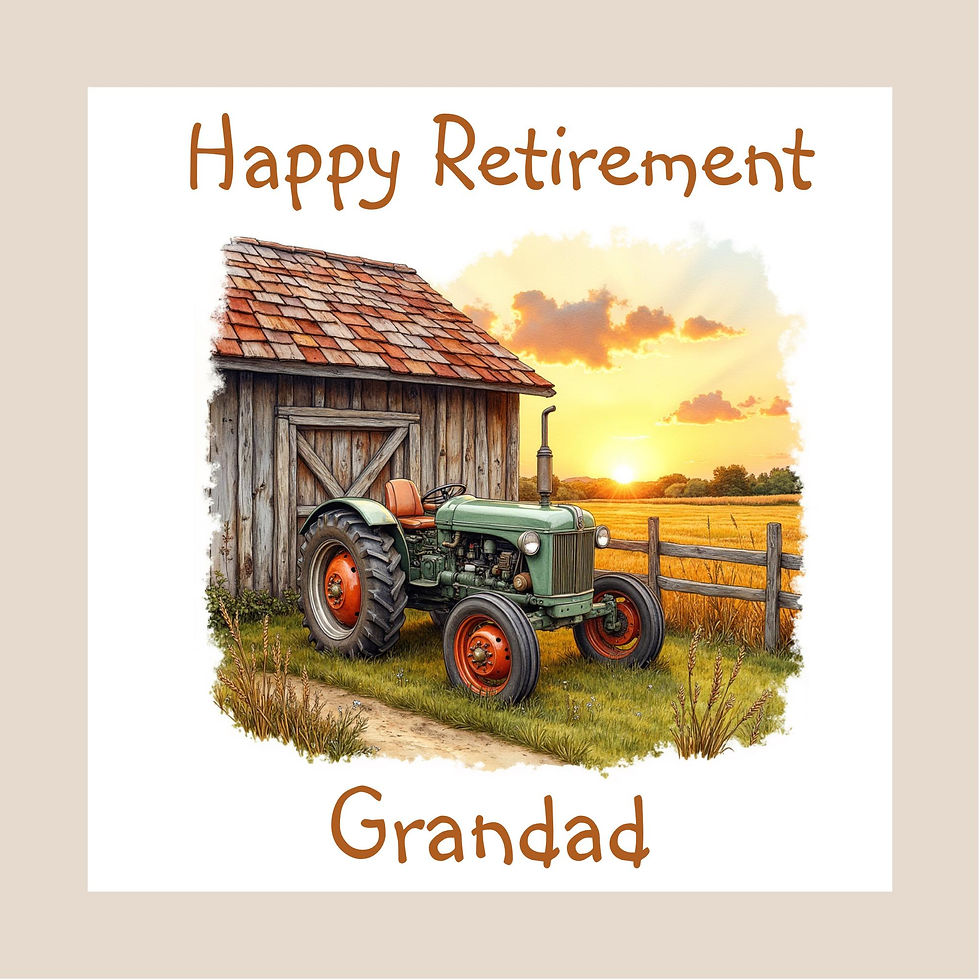 Personalised Retirement Card – Vintage Green Tractor at Sunset by Old Barn