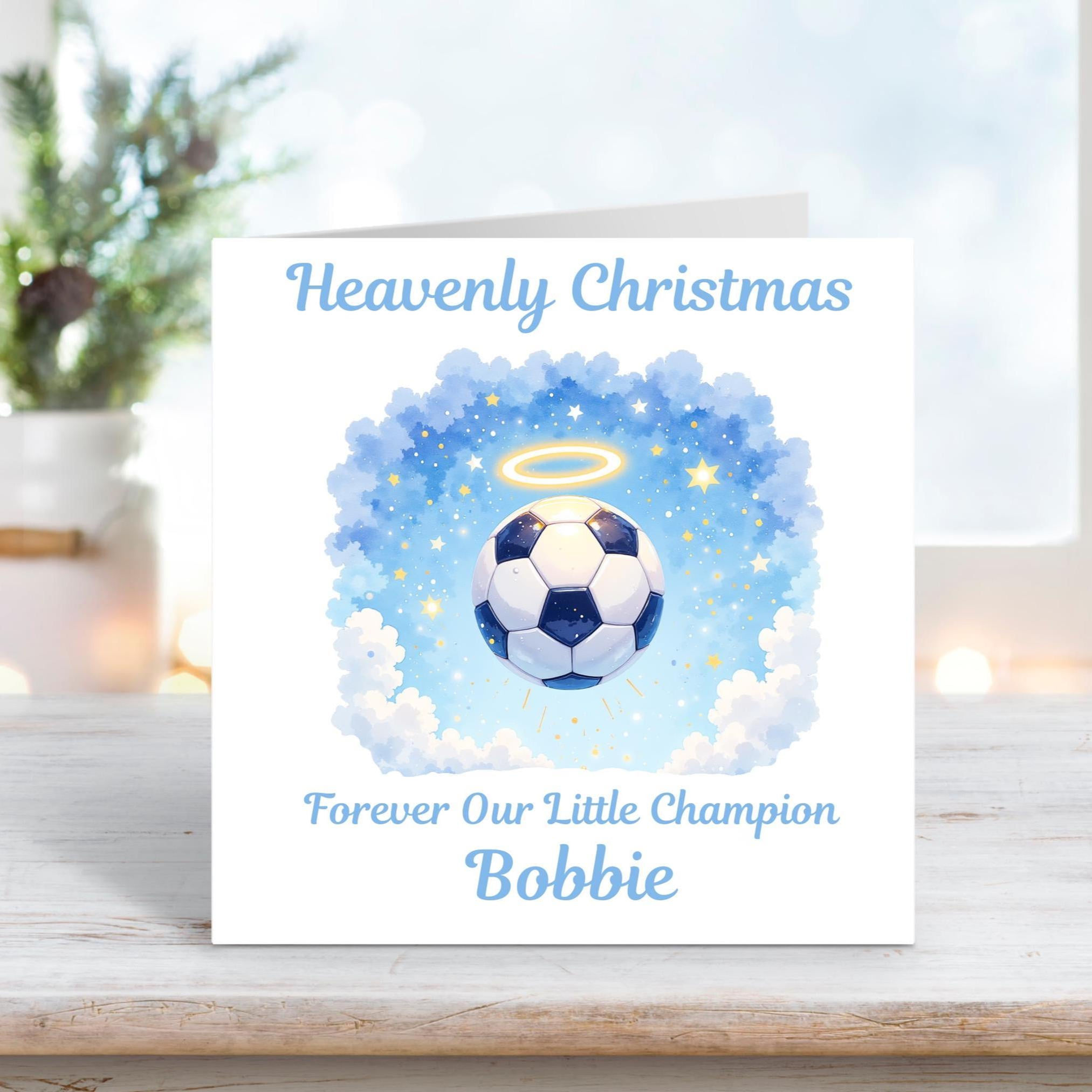 Personalised Football Memorial Christmas Card – Heavenly Christmas Little Champ