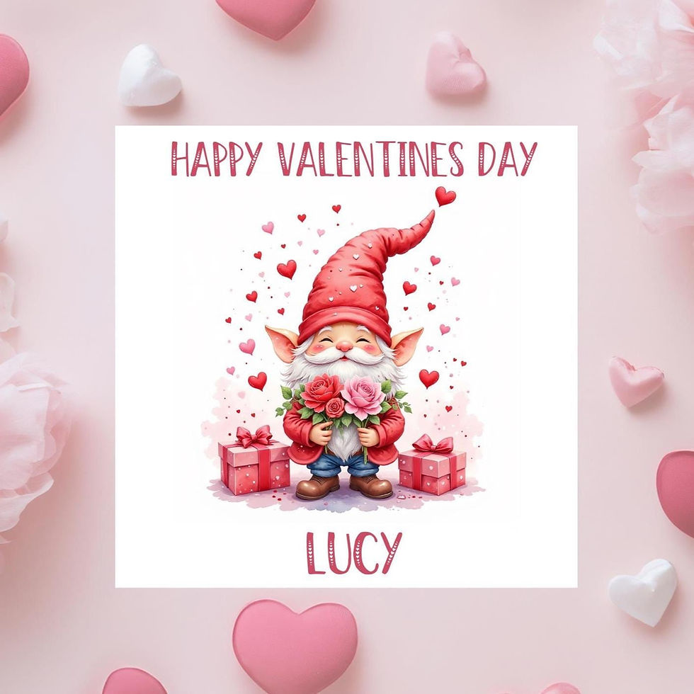 Personalised Valentine’s Day Card – Cute Gnome with Roses