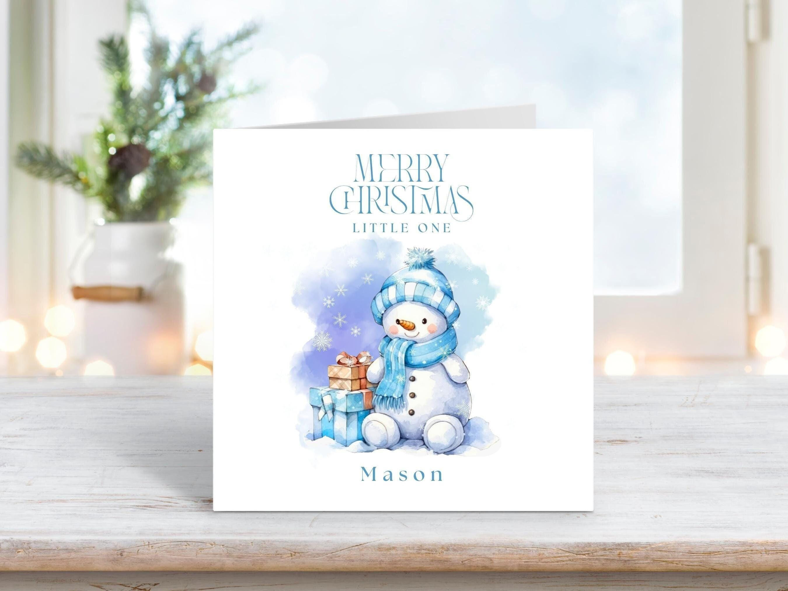 Merry Christmas Little One Card – Personalised Card, Festive Snowman, Christmas