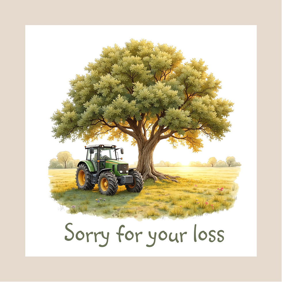 Personalised Sympathy Card – Green Tractor Under a Tree at Sunset