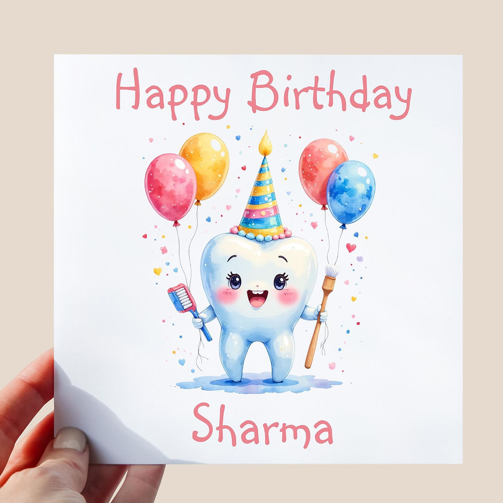 Personalised Dentist Birthday Card – Cute Tooth Character Illustration Style