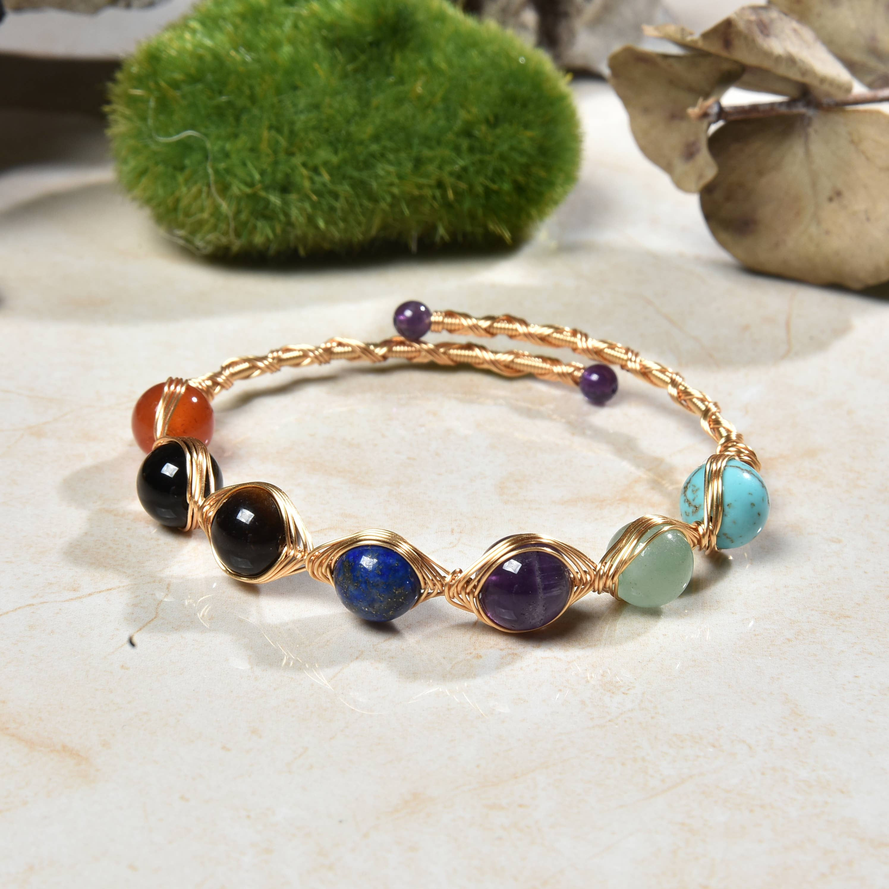 Wire Wrapped Looped 7 Chakra Bracelet