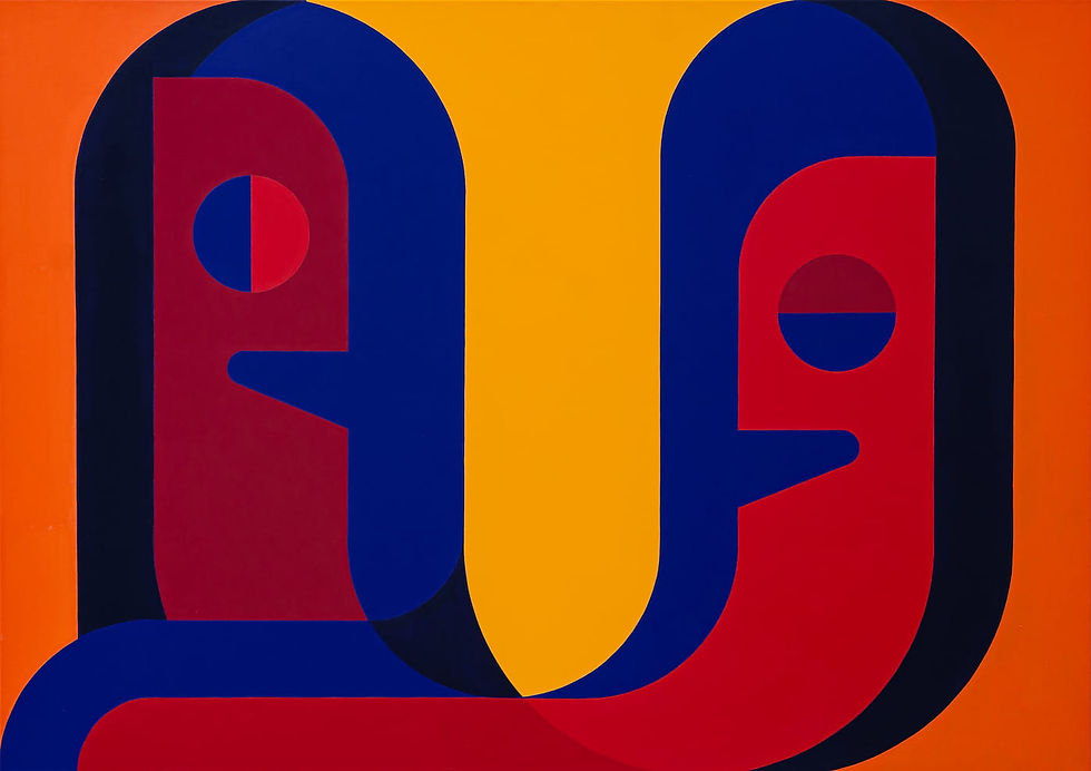 Face Off, contemporary geometric abstract acrylic painting by Austrian artist Dominik Platzer