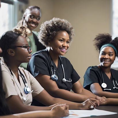 a group of black health care students learning how to care for older adults.jpg