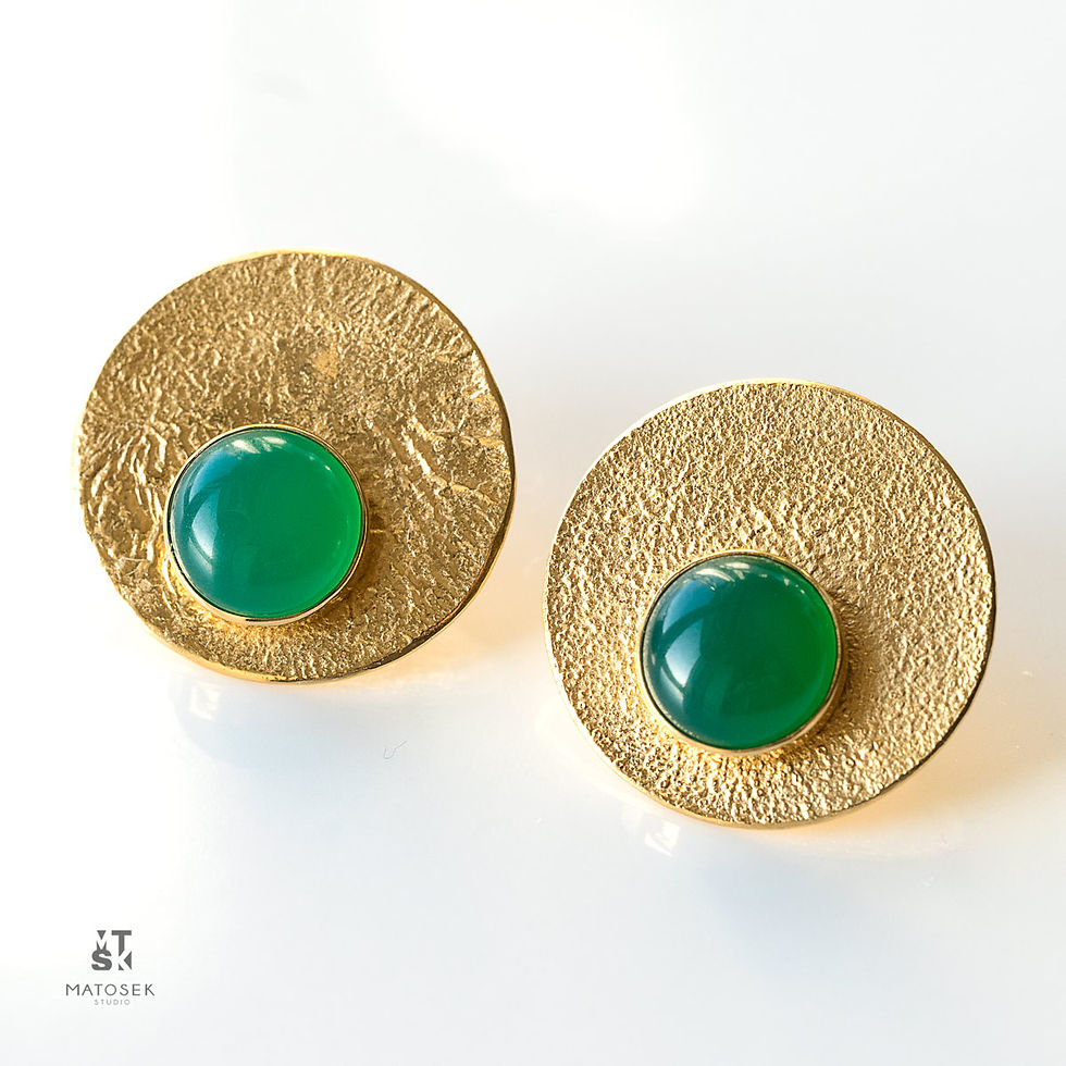 kolczyki LANOCHE koła 24 mm z zielonym agatem gold LAN_007
