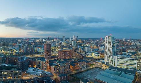 Leeds City Centre Aerial View of the city centre with retail, offices and residential buildings