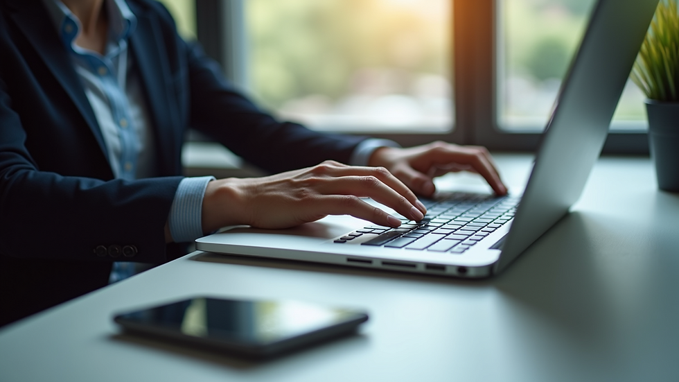 High angle view of a customer service representative typing on a laptop