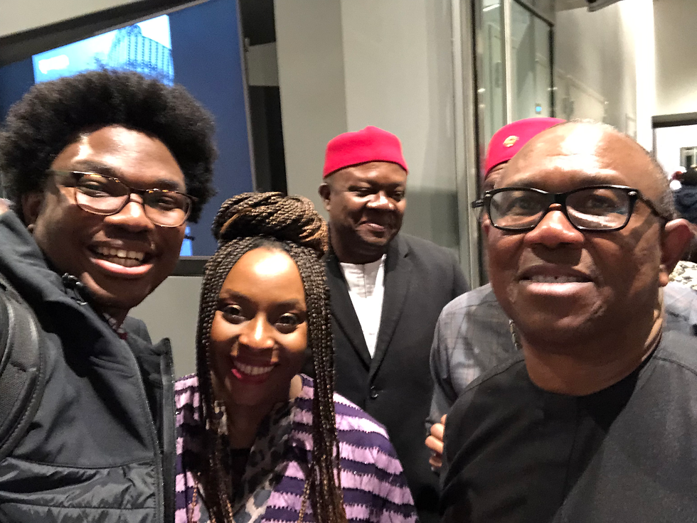 Marvellous Ogudoro, Renowned Author Chimamanda Ngozi Adichie and Nigerian Presidential Candidate Peter Obi