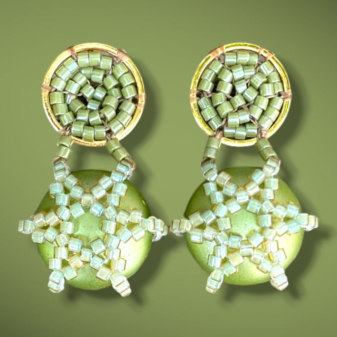 Matcha Star - beadwork earrings