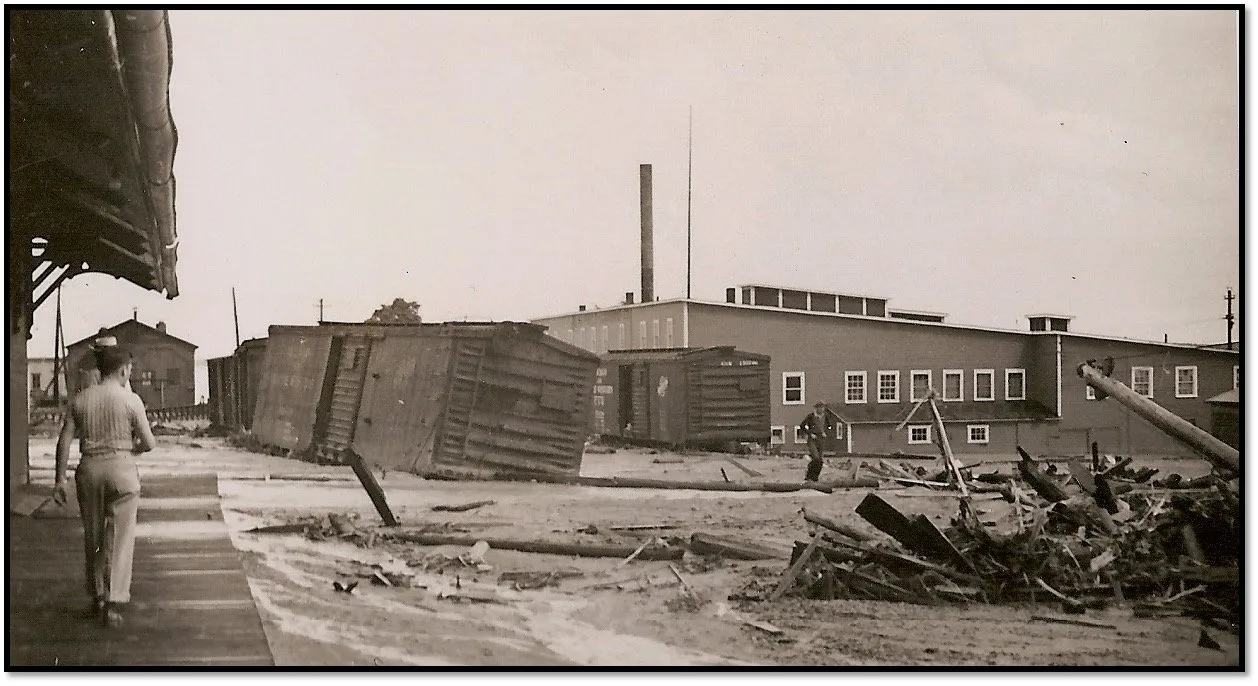 The Cannery Building later All Woods Manufacturing Storage Building after July 16, 1942 flood in Bayfield, Wi